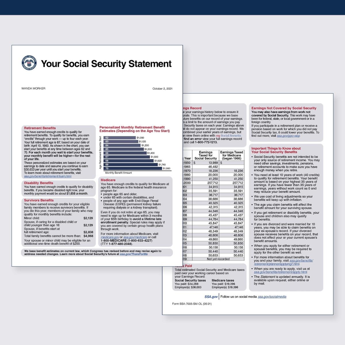 Social Security Statement example