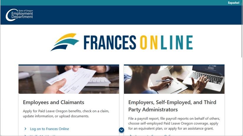 Screenshot of Frances Online website